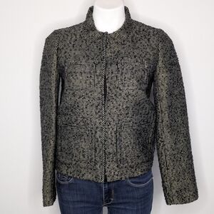 J Crew Factory Black White Gold Wool Blend Snap Closure Jacket 2